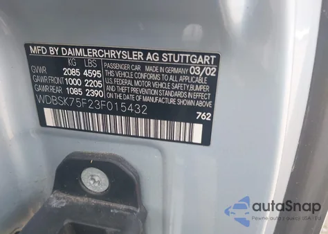 2003 Mercedes-Benz Sl 500 из США, поврежденный, VIN WDBSK75F23F015432